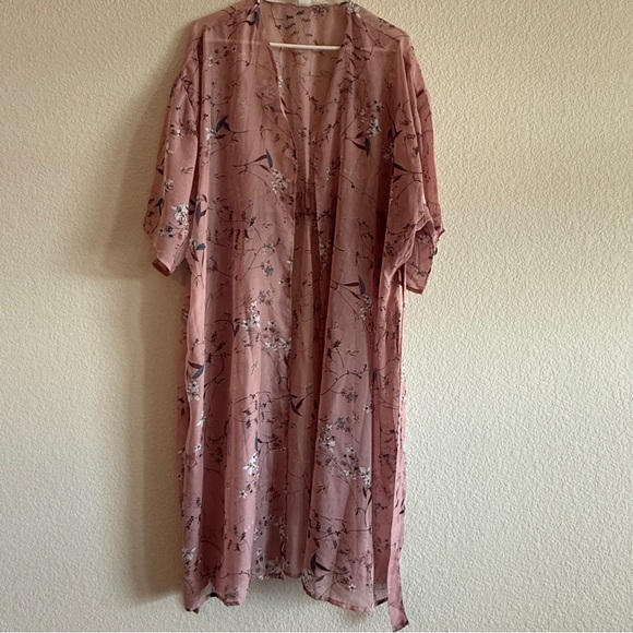 🆕 Blush Pink Floral Kimono Robe – Sheer Lightweight Chiffon Wrap with Belt NWOT - Picture 8 of 16